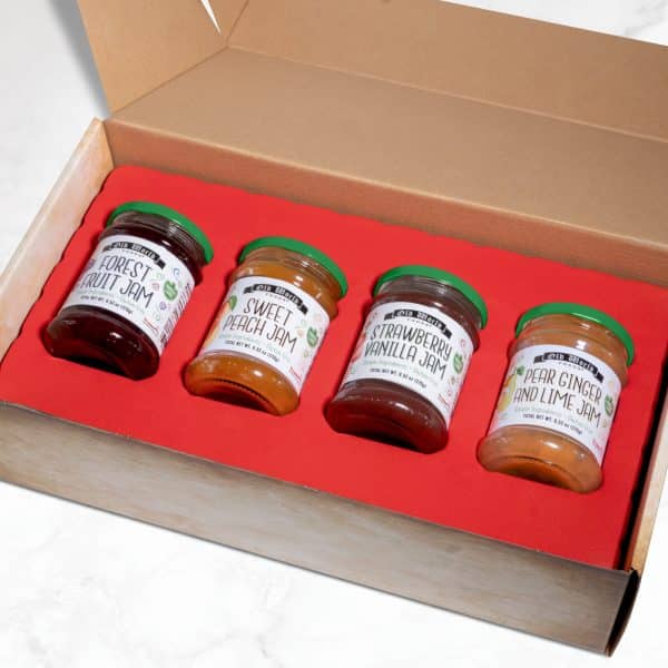 Premium European Fruit Jam Sampler with Sweet Peach, Forest Fruit, Strawberry Vanilla, Pear Ginger and Lime, 9.52 oz Jars - Image 2