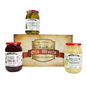 Assorted Vegetables Gift Pack Set with Dill Pickles, Sliced Baby Beets, Polish Barrel Sauerkraut, 32 oz